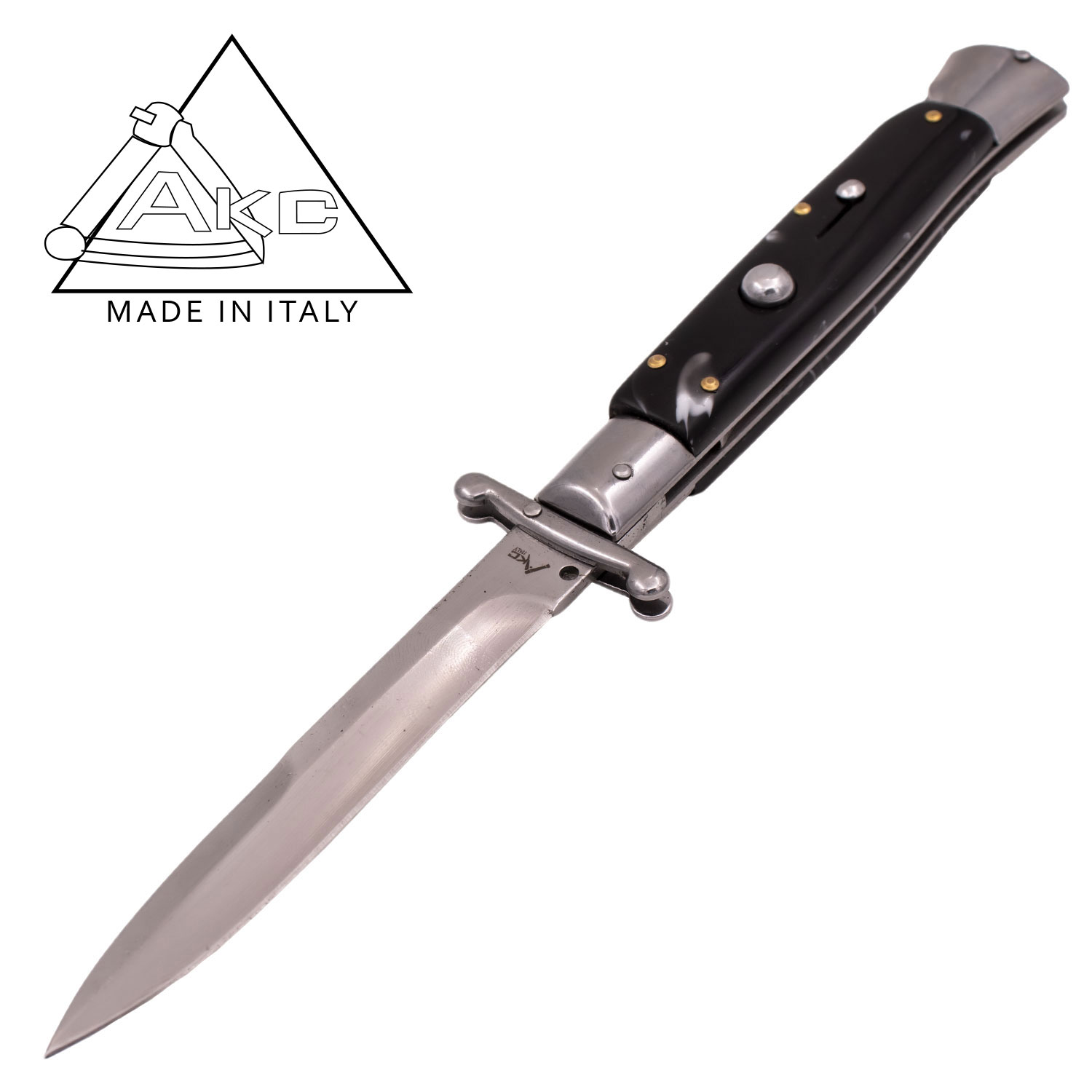 AKC 9.60 Inch Automatic Italiano Knife with Guard (Black and White Pearl)